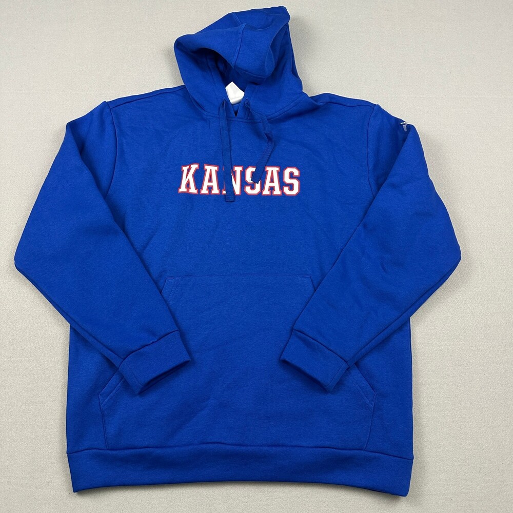 Kansas Jayhawks Hoodie Men Large Blue Adidas NCAA Basketball Pullover KU L